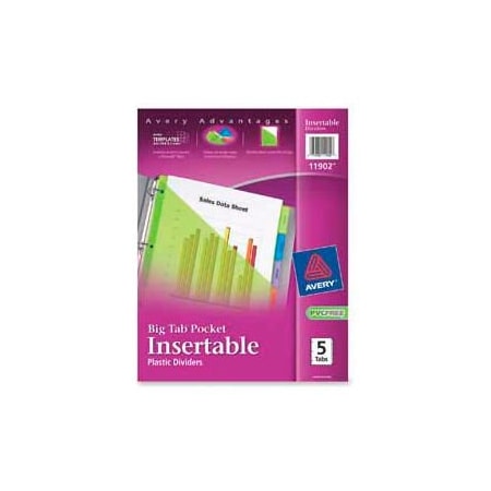 Avery Avery Plastic Pocket Insertable Tab Dividers, Assorted, 5 Tabs/Set 11902
